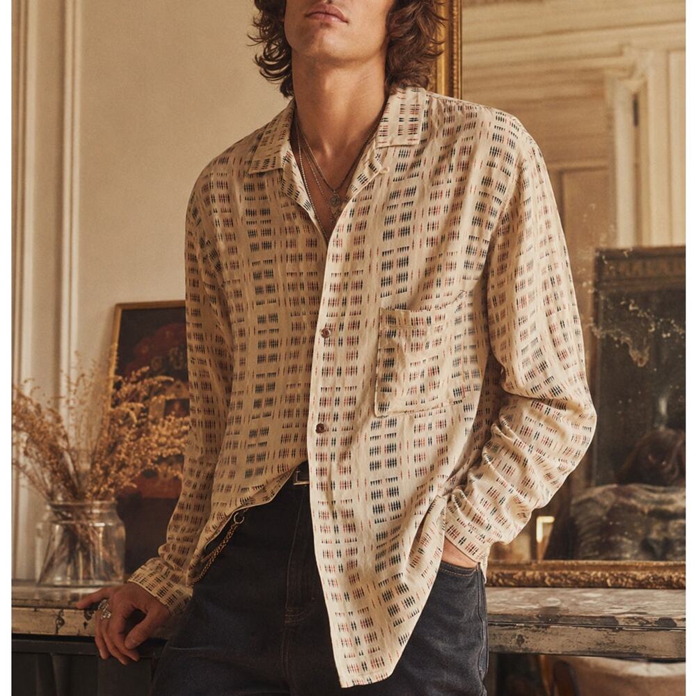 The Kooples Sunrise Capsule Camp Collar Geometric Snap Button Shirt Retro Boho